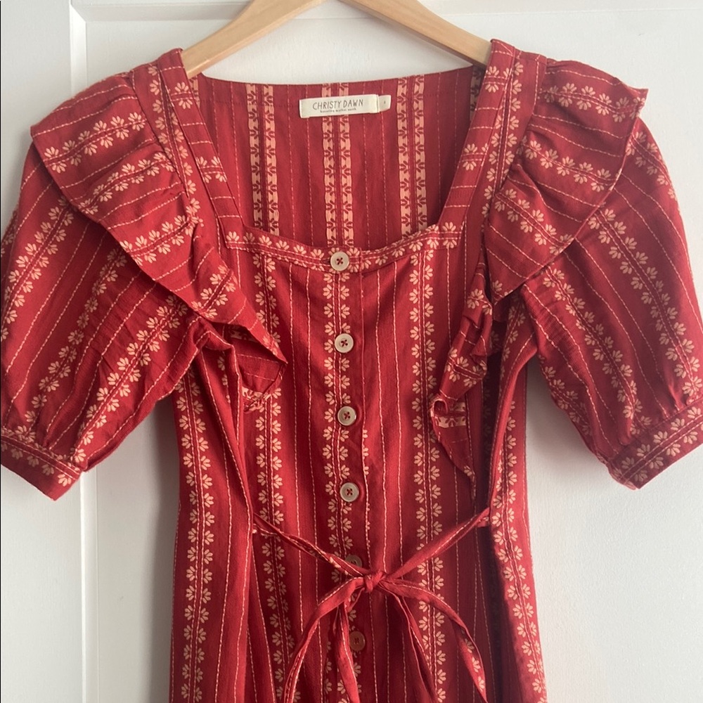 Red Bohemian Maxi Dress with Button Front - Picture 2 of 4